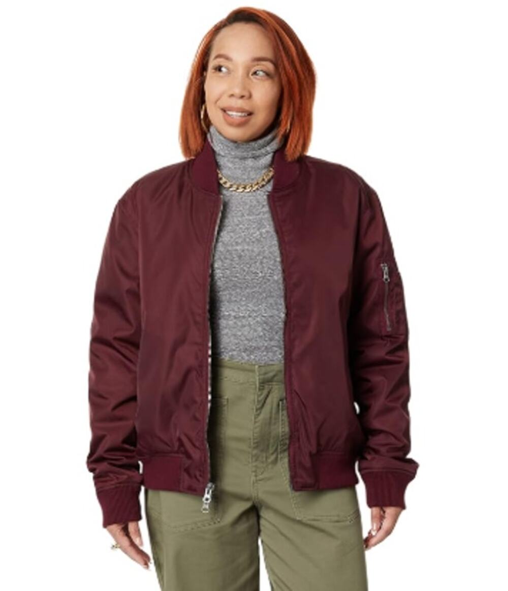 LABEL Unisex Go-To Bomber Jacket XS Red Burgundy Full Zip Oversized Fit NWT